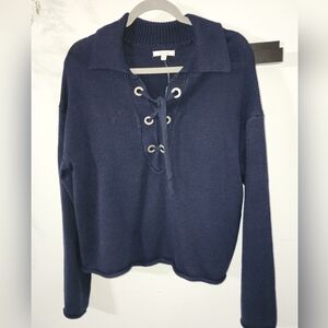 Maurices Navy Lace-Up Cowl Sweater